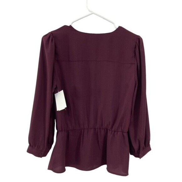 Halogen Womens Blouse Burgundy Deep V-Neck With Button Long Sleeve XS  NWOT - Picture 5 of 7